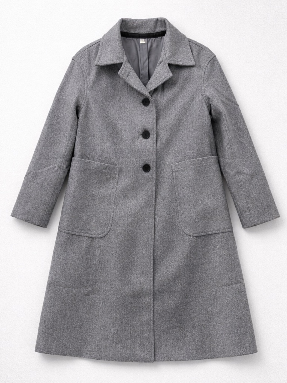 Classic Women's Grey Long Coat Four Buttons Pockets Size S